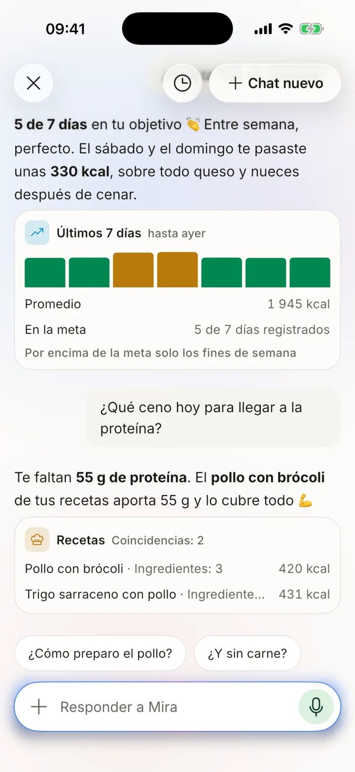 Charla con Mira sugiriéndote tres cenas ricas en proteínas